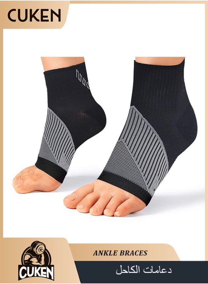 Cuken 1 Pair Ankle Compression Sleeves, High-Elasticity Support Brace for Foot Arch and Heel Pain Relief, Breathable Ankle Support for Men and Women, Black - Image 1